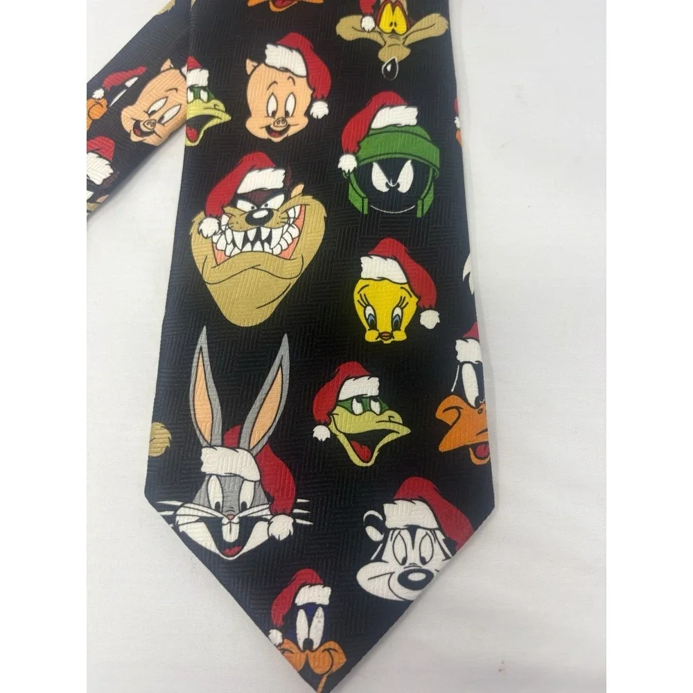 Vintage Necktie Looney Tunes 1997 Christmas Cartoon Bugs Daffy Tweety Taz